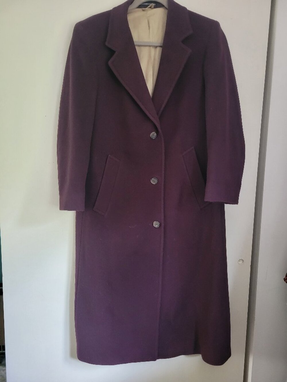 London Fog Plum Purple Long Wool Blend Coat Classic Outerwear Sz 6P - Picture 2 of 8